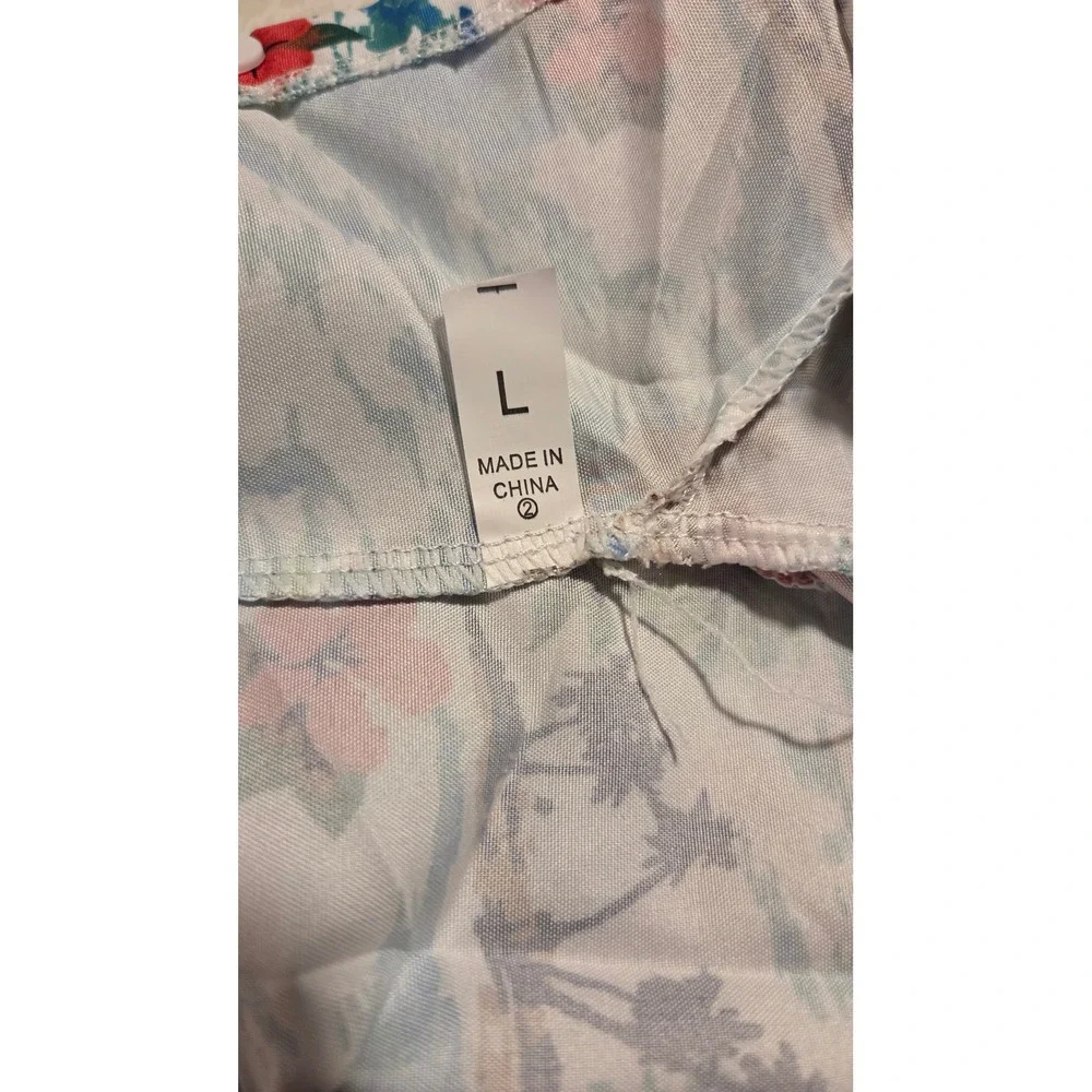 Tropical Palm Tree Hibiscus Pet Hawaiian Shirt Blue Size L Dog‎ Clothes